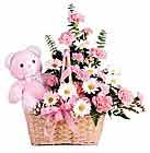 sepet i�erisinde k�r �i�ekleri oyuncakl� Farkl� bir hediye �r�n� isteyenler i�in  